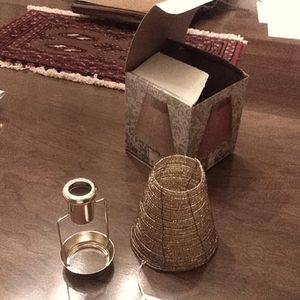 Beaded shade and metal candle follower